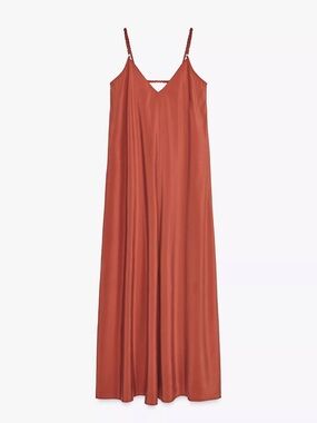 Zara Rust-Toned Slip Dress with Thin Straps